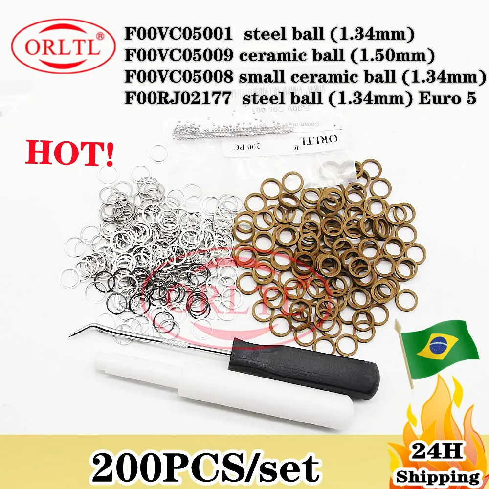 Boquilla de inyector de bola F00VC05001 + F00VC99002 kits de reparación de riel común bola de acero anillos de sellado de 1,34mm F00VC05009