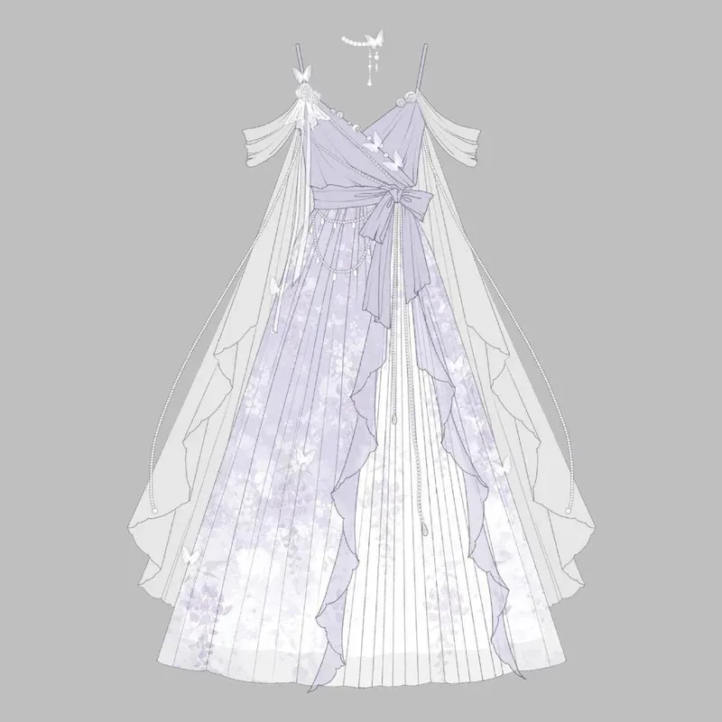 Mist Immortal Chinese Style Han Element Daily Super Fairy Jsk Sling Dress Full Set Summer Purple Kawaii Dresses Hanfu