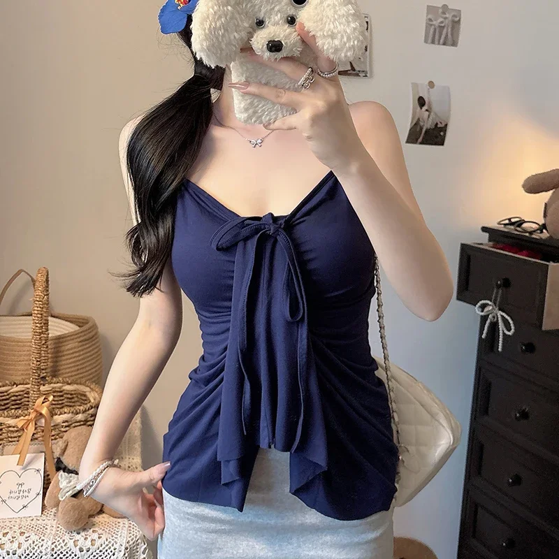 الكورية مثير بلوزة بسيطة المرأة الصيف موضة سليم الرسن القمم الخصر غطاء البطن كاميس الدبابات القمم سيدة