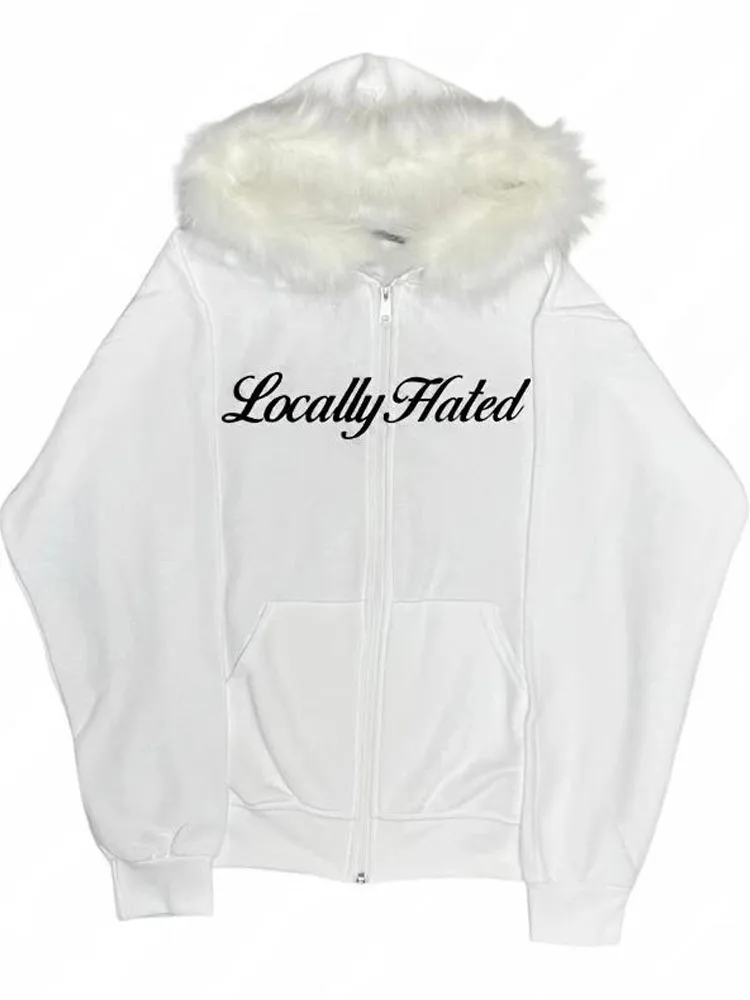 Goth Loose Punk EMO Streetwear Jacket Casual Y2K Zip up hoodie Faur collar Harajuku Hiphop Zipper Hoodie sweatshirt Vintage Rock