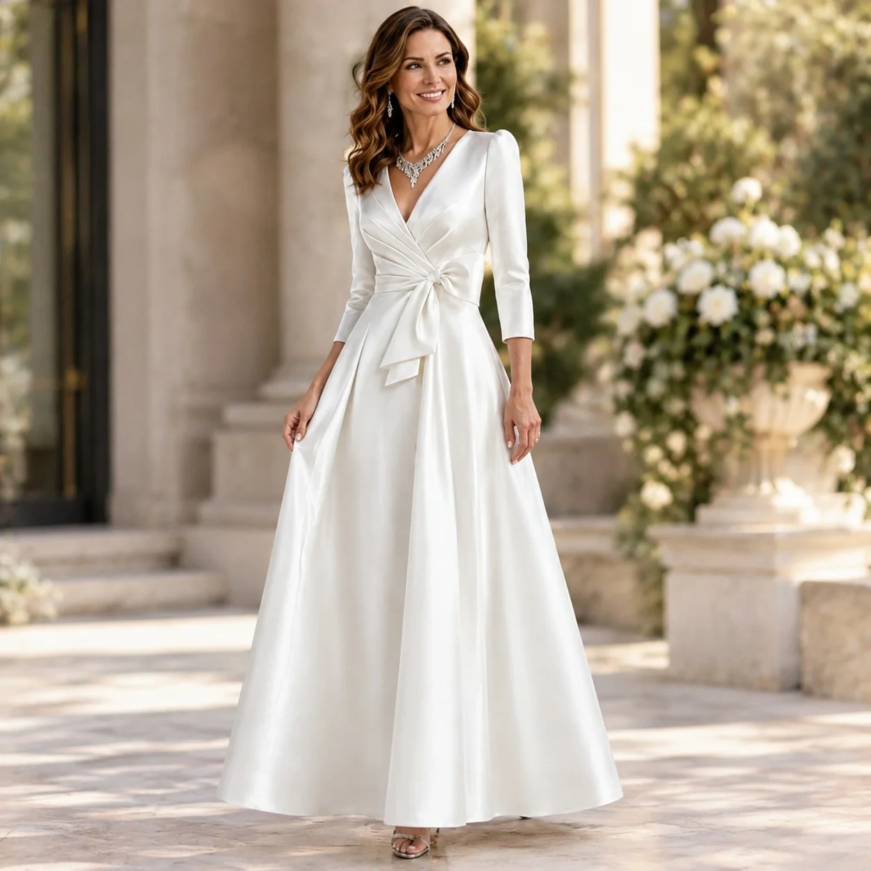 Pleated V Neck Gown a Line Socialite Style with Party Dress Stage Costume Dress Maxi Length Elegant Style Daily Party for Women