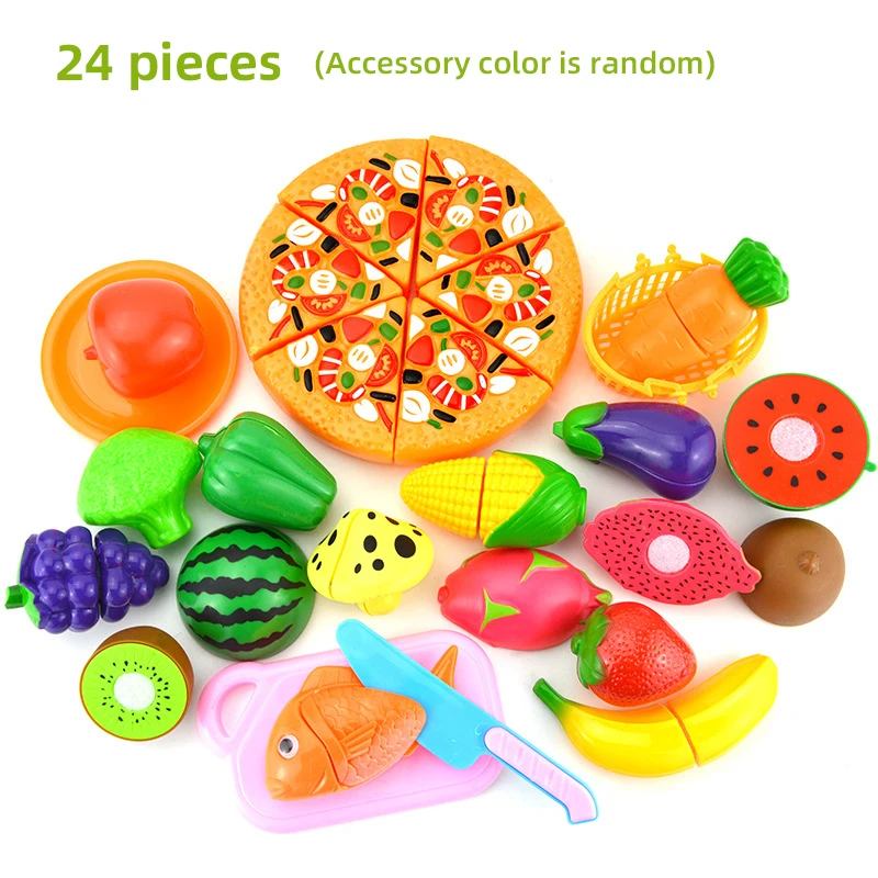 Kitchen Fun Cutting Fruit Basket and Vegetables Pizza Food Play House Set Puzzle Education Toys For Kids Boys Girls Xmas Gifts