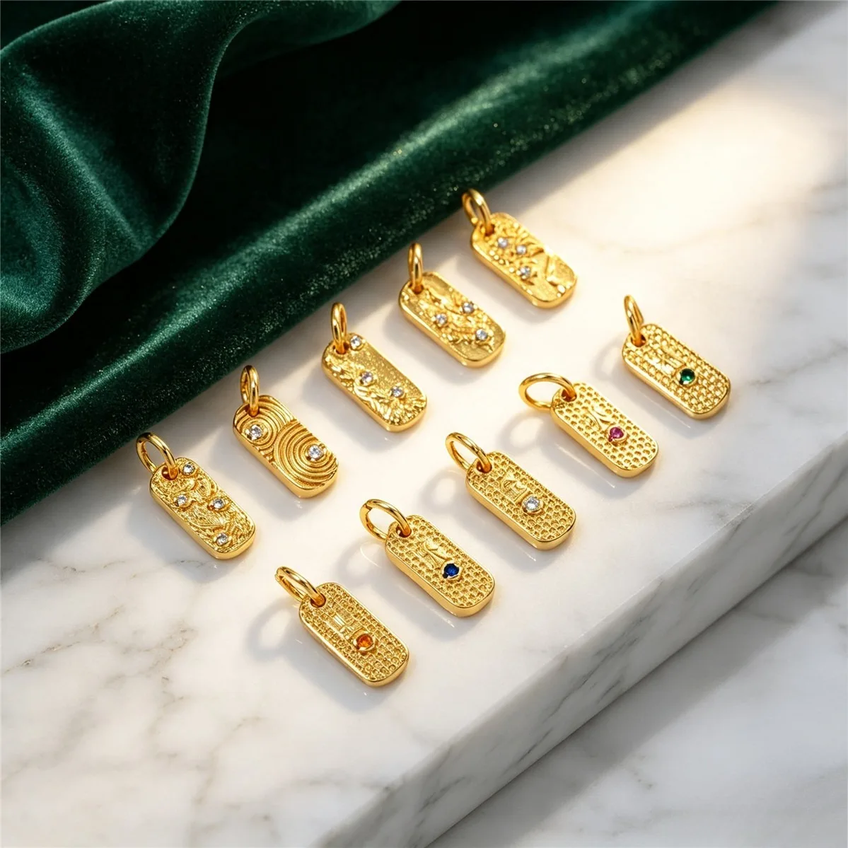 Copper Plated 24K Gold with Zircon Five Elements Brand Pendant Handmade DIY Bracelet Necklace Jewelry Sand Gold Accessories
