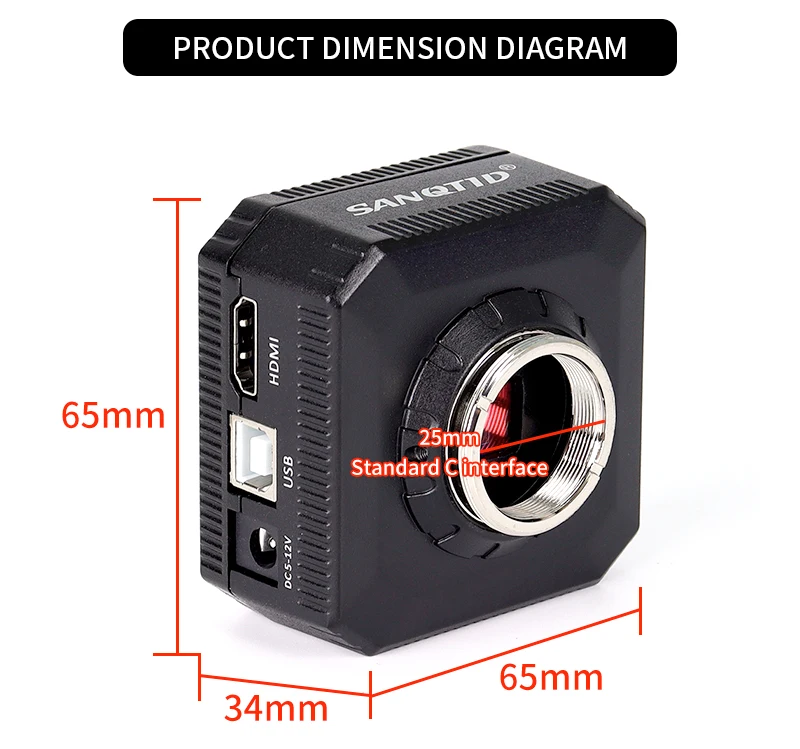 SANQTID TD-HU608A Mobile Phone Repair 1080p Jewelry Identification USB Medicine Microscope Digital Camera Black External Display