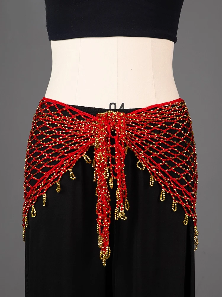 職人技によるビーズ装飾のベリーダンスウエストチェーン、オールマッチトライアングルショール、ジャズダンスヒップタオル