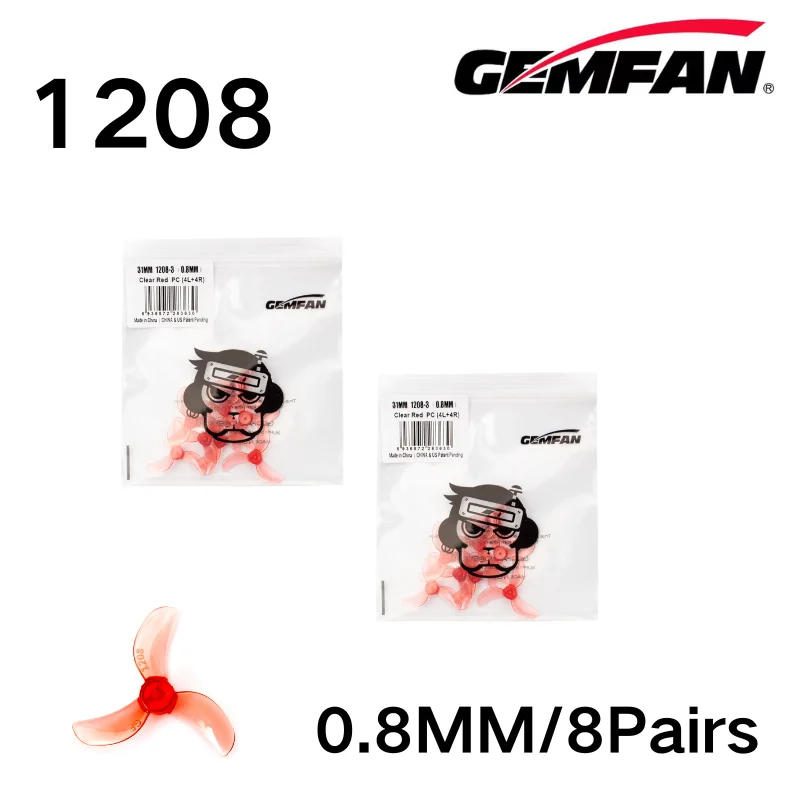 Gemfan 31mm propeller 3-blads 1208 4-blads 1209 gat 0,8mm 1,0mm 1,5mm voor 25000kv motoren, FPV freestyle, Tinywhoop, 8 paar