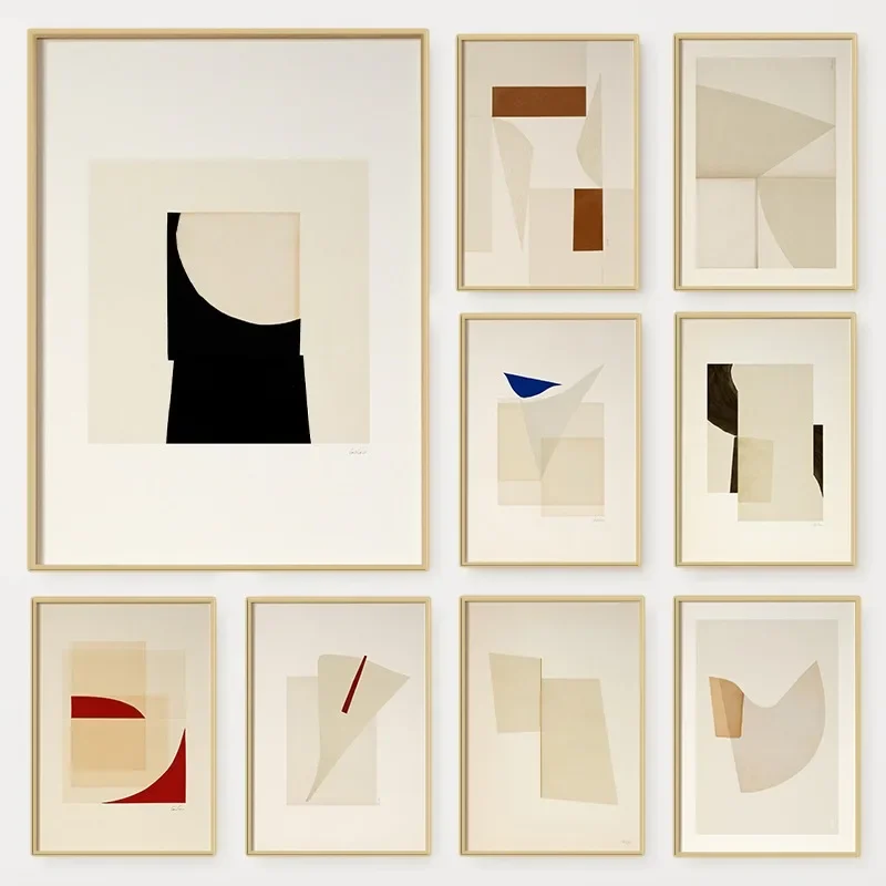 (No frame)Textured Abstract Print Poster Minimalist Modern Geometry Japandi Canvas Painting Beige Wall Art for Living Room Ho