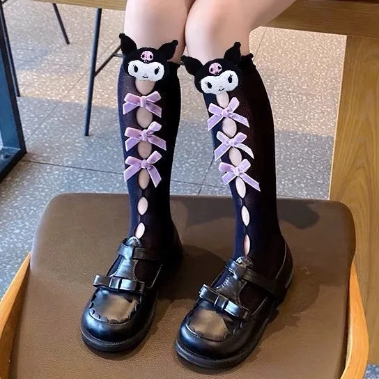 

Kuromi Kawaii Lolita Lace Stocking Anime Sanrio My Melody Cinnamoroll Socks for Children's Girls Cartoon Mid-Tube Trendy Socks