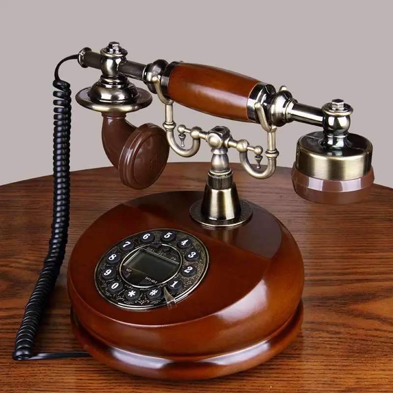 Rotary Landline Telephone Wood Classic Rotary Dial Phone Landline, Redial, Old Fashioned Corded Desk Phone For Home And Office