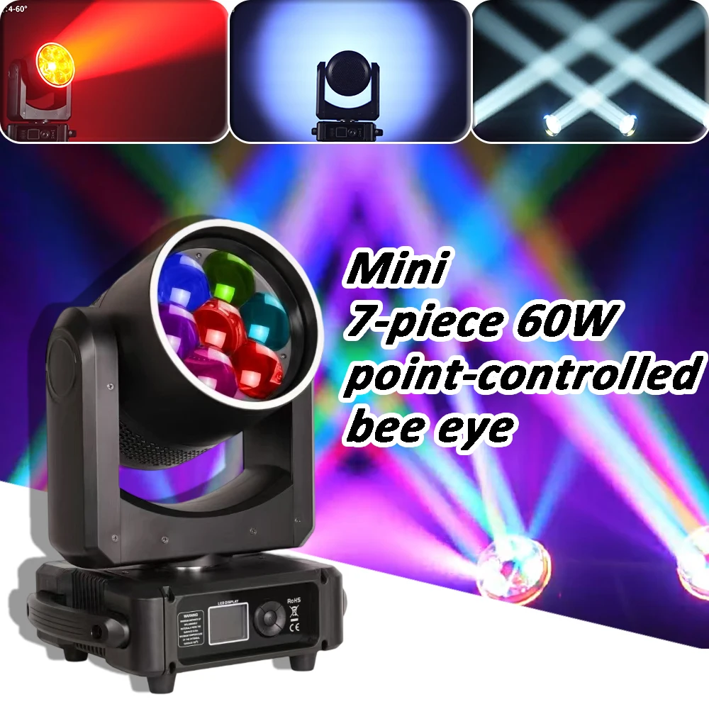

YUER Mini 7X60W LED Point Control Bee Eye Moving Head Light With LED Ring CTO Beam Wash Zoom Effect Stage DJ Disco Wedding Club