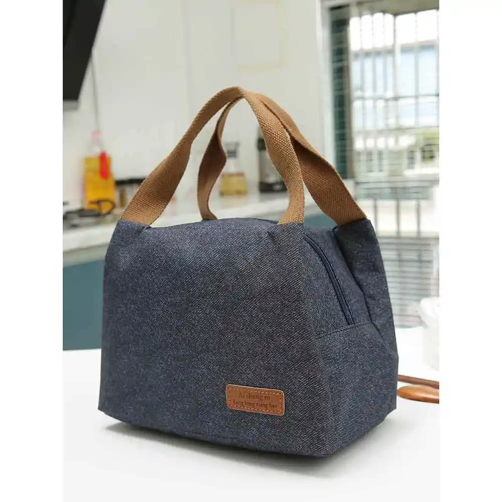 Japanese Style Simple Aluminum Foil Insulated Handheld Lunch Box Bag Oxford Cloth Student Bento Bag Freshness Preserving Work...