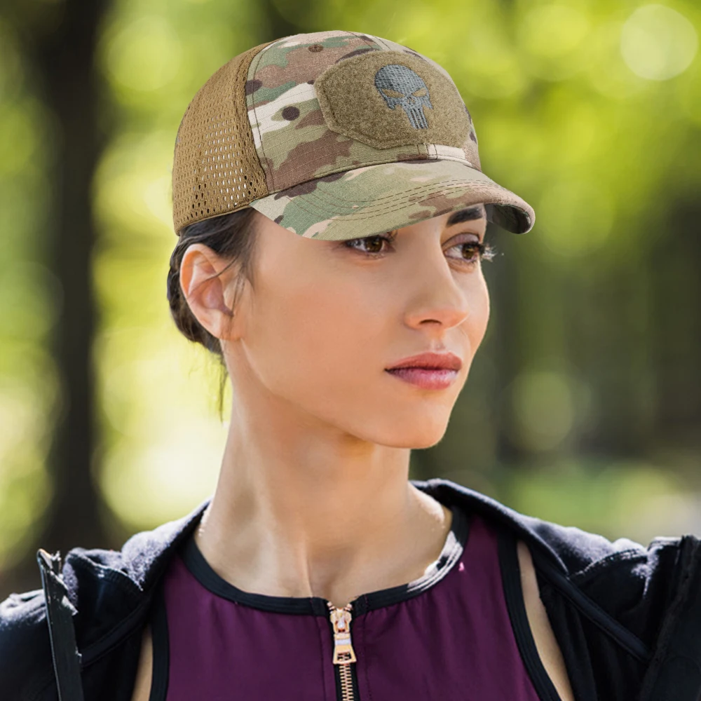 Camuflagem militar tático boné de beisebol ao ar livre caça crânio  chapéu de camionista malha ajustável snapback sol viseira bonés das mulheres dos