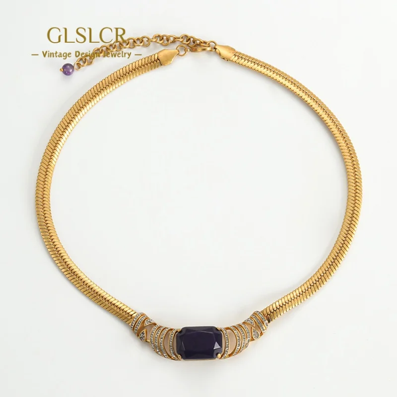 

Vintage Jewelry Collar Choker Blue Lapis Lazuli Necklaces Gold Color Wedding Antique Snake Chain Luxury Designer Dubai Party