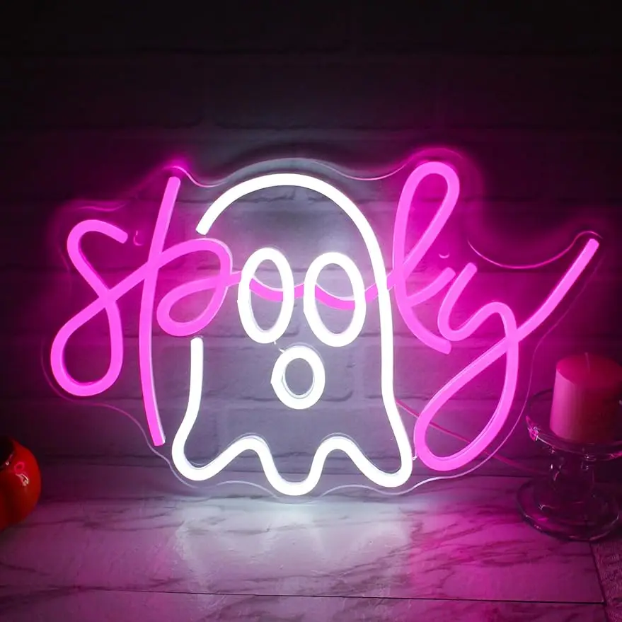 

Spooky Boo Neon Sign LED Neon Light Sign Cute Ghost Light For Bar Sign Halloween birthday Party Decor Kids Gift