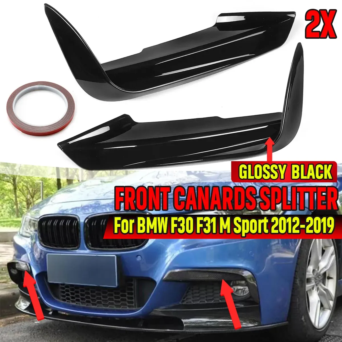 

Pop Pop 1 Pair Car Front Bumper Lip Splitter Canards Spoiler For BMW F30 F31 M Sport 2012-2019 Fog Lamp Eyebrow Frame Cover Gril