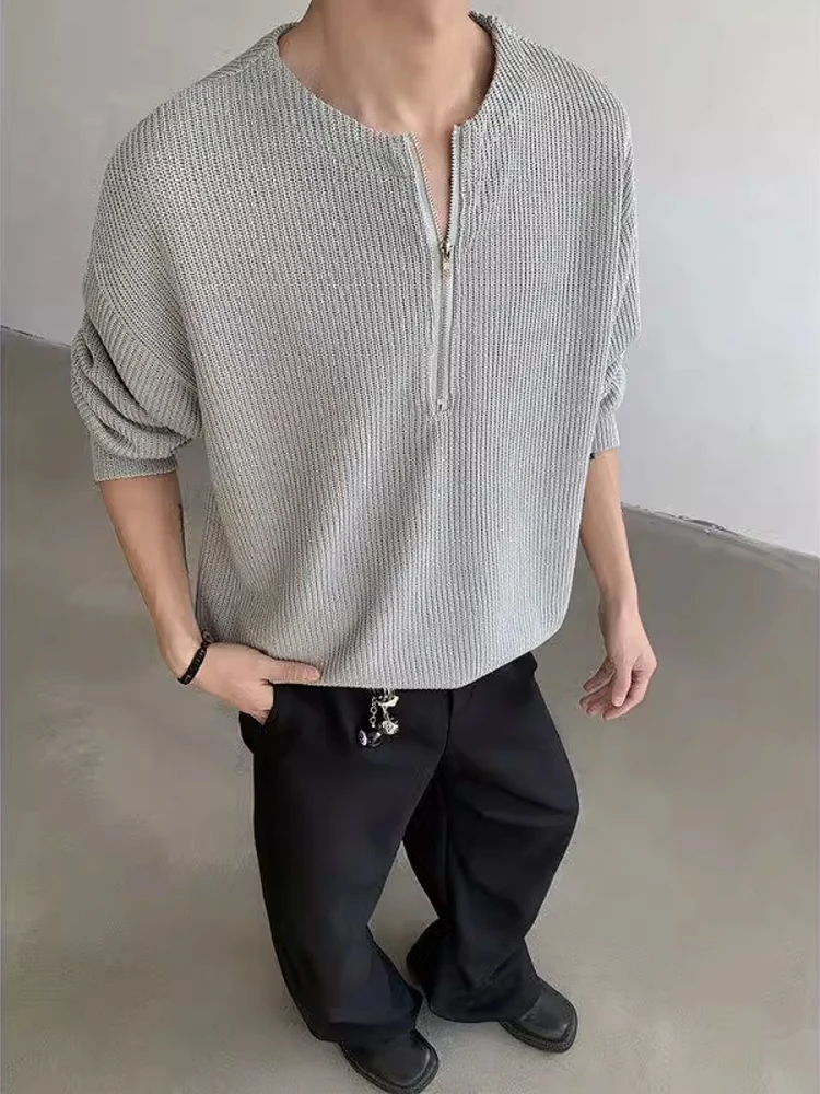 

American Sle Long Sve Henry Collar f Zip T-irt Men's Autumn Winter Cleanfit Inner Wear Base irt Top Loose Fit Pol...