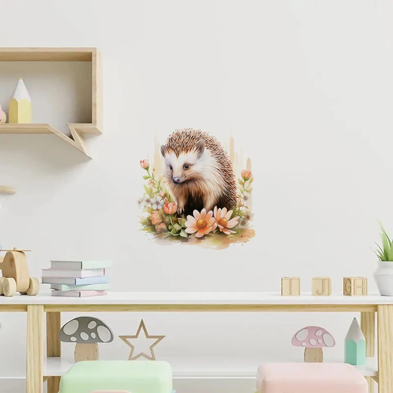 C100#Cartoon Hedgehog Wall Stickers Children\'s Room Background Home Decoration Mural Living Room Wallpaper Funny Decals