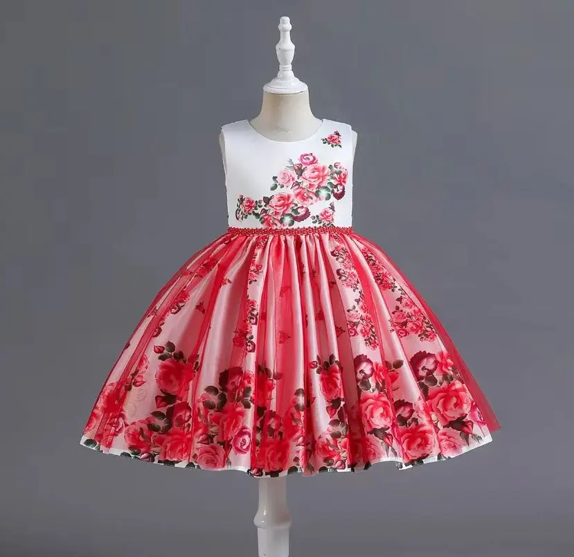 

Платье с цветочным принтом для девочек, детская одежда, повседневные платья для девочек, бальное платье, размеры от 3 до 10 лет