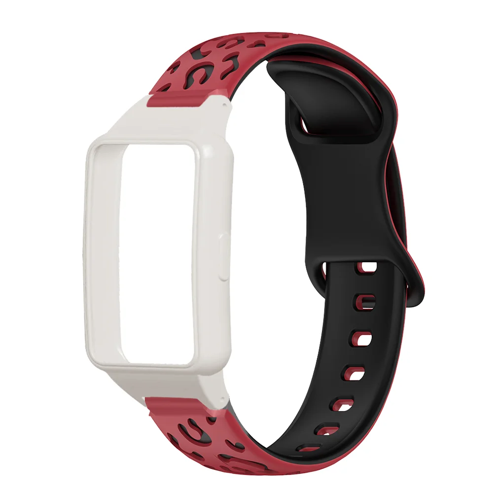 

Leopard Print Silicone Wristband with Soft Protective Case For Huawei Band 6/6Pro/6NFC/7 Honor Band 6/7 Quick Release Breathable