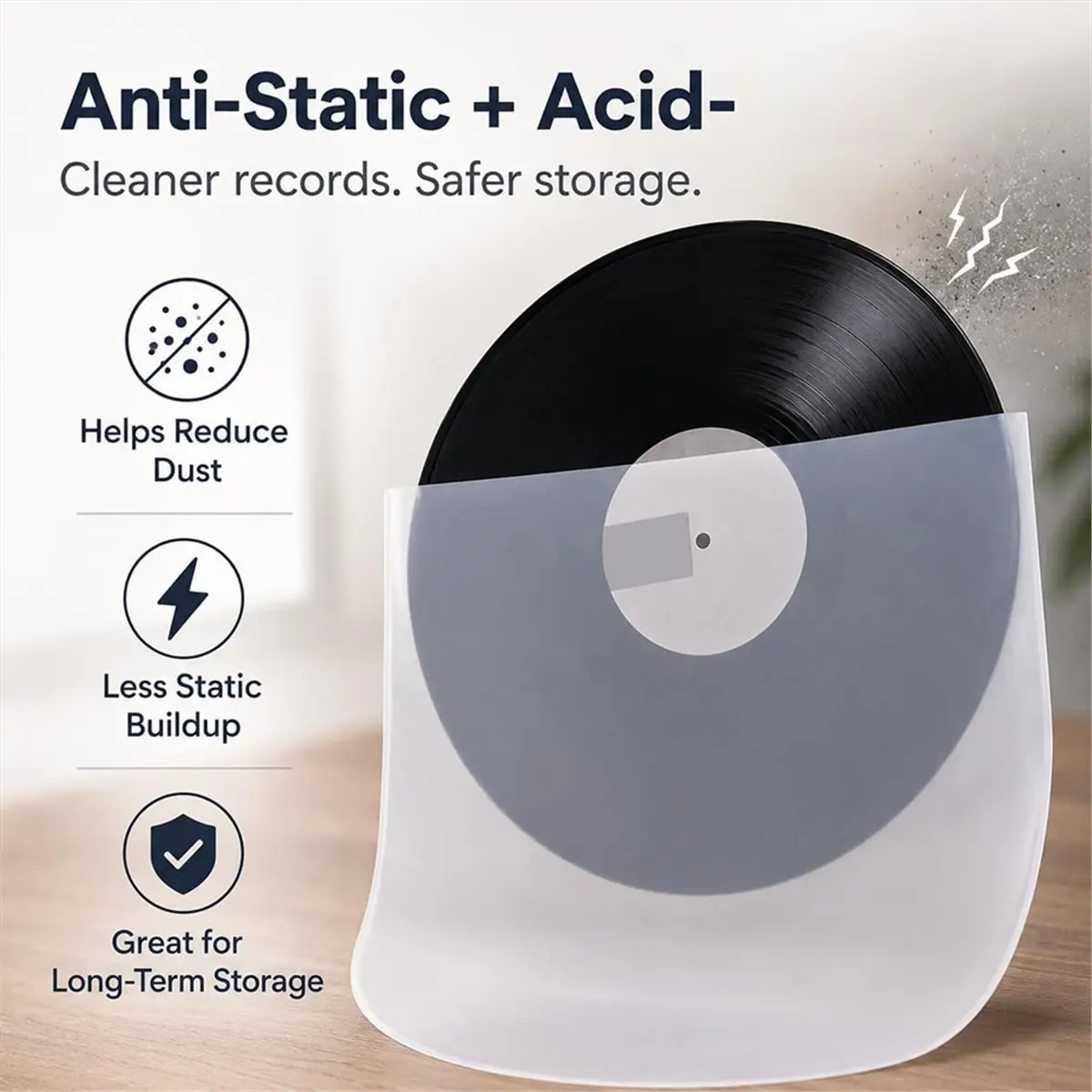 50 Pack Vinyl Record Inner Sleeves, 12