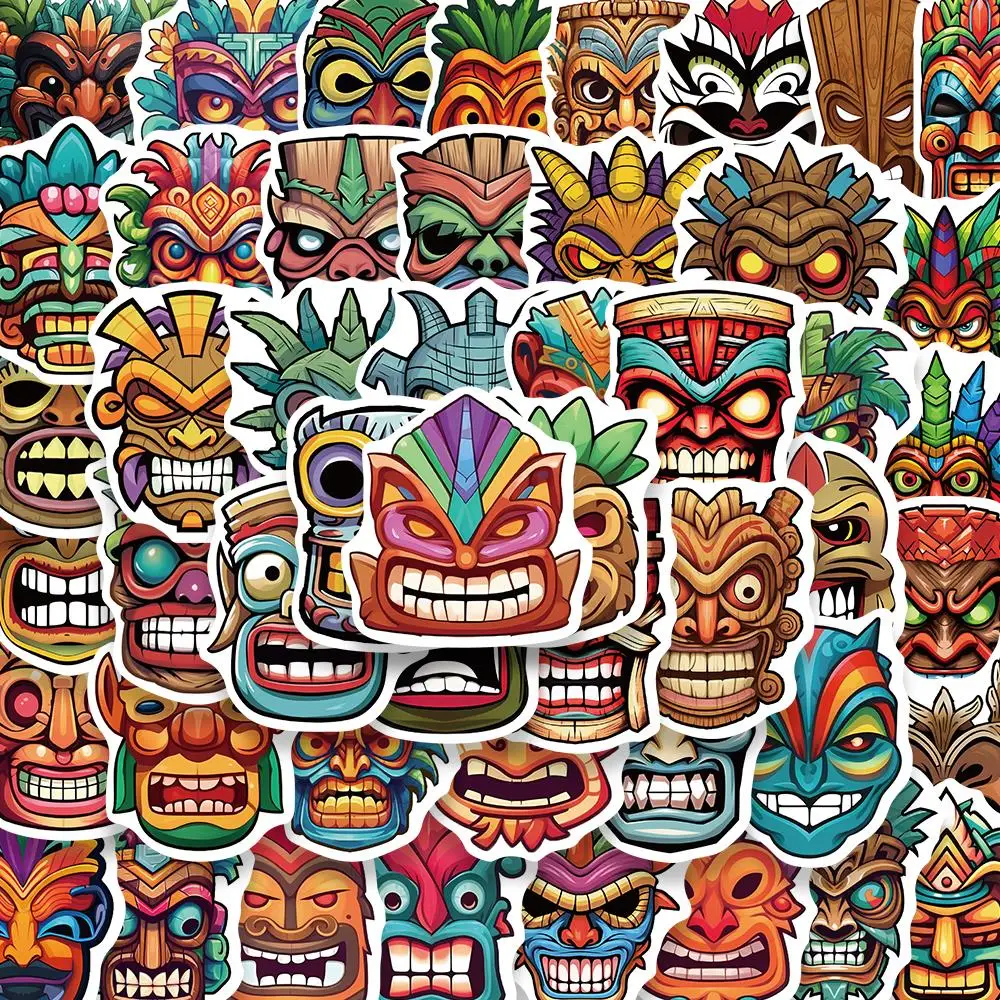 50PCS Indigenous Mask Decoration Sticker Graffiti Waterproof Sticker Laptop Refrigerator Laptop Water Skateboard Stickers