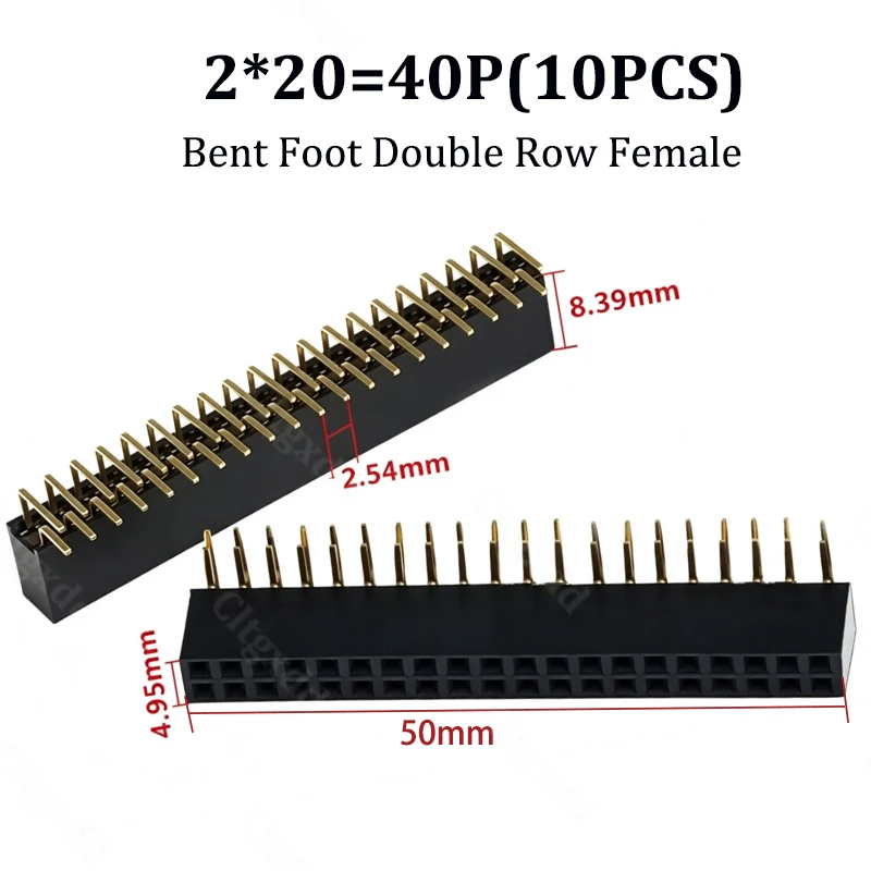 10 Stück 90-Grad-Winkelstecker, zweireihig, Buchsenleiste, 2,54 mm Rastermaß, PCB-Buchsenstecker, 2×3, 2×4, 2×5, 2×6, 2×7, 2×8, 2×20, 2×40 Pins – Detail 22