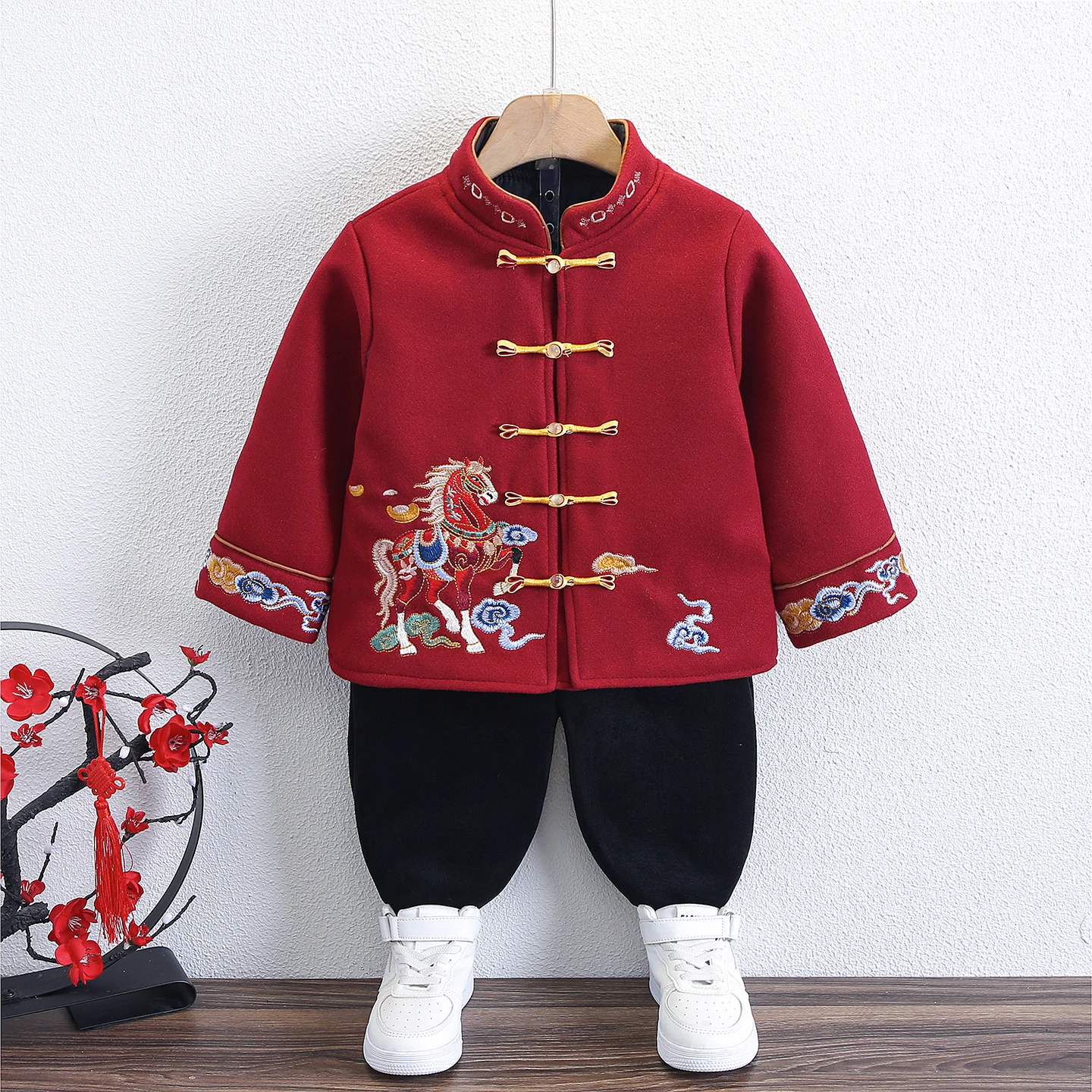 

Thiened Cotton Hanfu Set for Boys Winter Wear Celebration New Year's Outfit Two Pieces Children's Festive Clothing