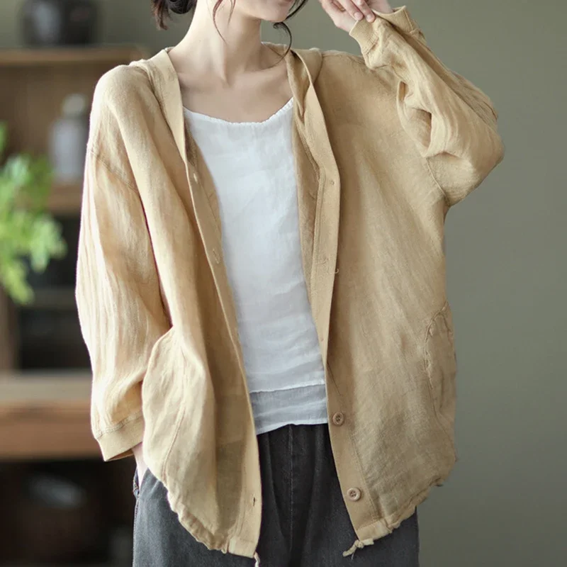 

Women Summer Loose Hooded Sunscreen Casual Thin Jackets New Arrival Simple Style Solid Color Female Long Sleeve Hooded Coats