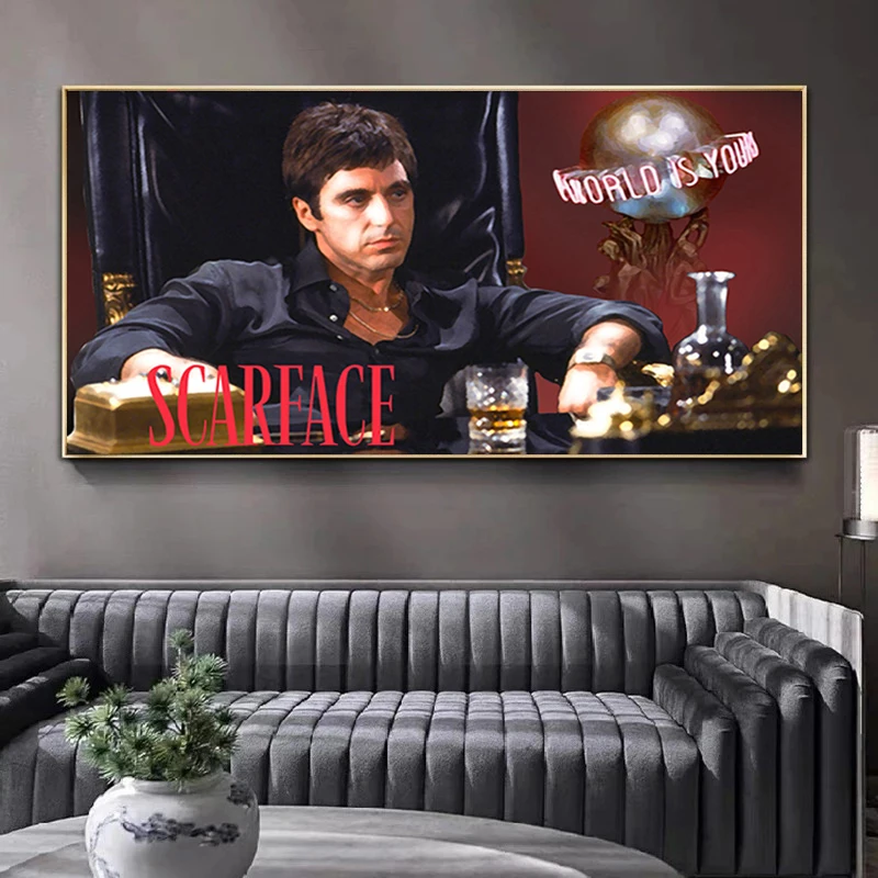 Movie Scarface Al Pacino Tony Montana The World Is Yours Quote Poster Canvas Painting HD Print Wall Picture Living Home Decor