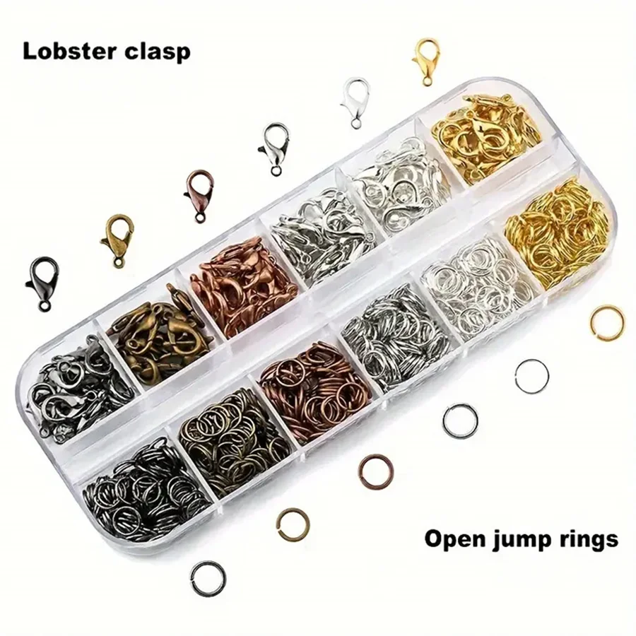 6 Colors Jewelry Making Materials Set 12-Pocket Box Loose Lobster Buckle Opening Ring For Handmade DIY Bracelets Accessories