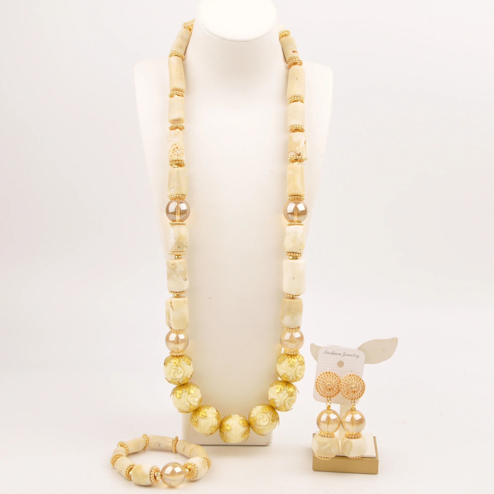 

Fashion 40inches White Natural Coral Bead Necklace Nigerian Wedding African Jewelry Sets