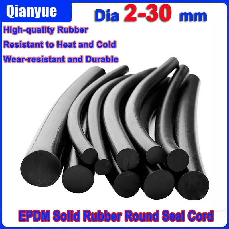 EPDM Solid Round Rubber Seal Cord - Tear/Abrasion & Corrosion Resistant, Cylindrical Strip for Outdoor/Plumbing (Dia 2-30mm)