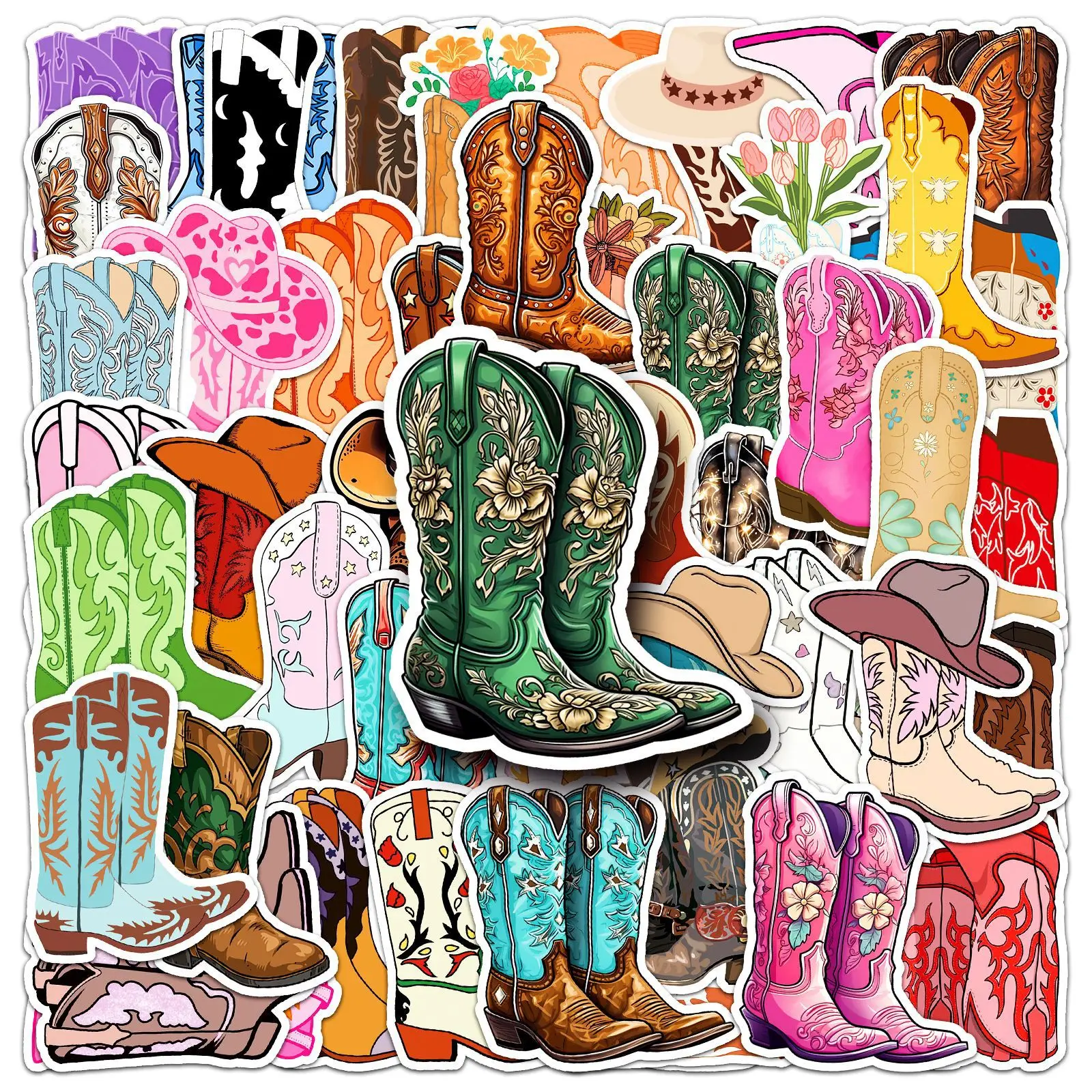 

10/55PCS Cool Cowboy Boots Graffiti Sticker Cute Boots Cartoon Decal Laptop Phone Suitase Fridge Guitar Bike Waterproof Sticker