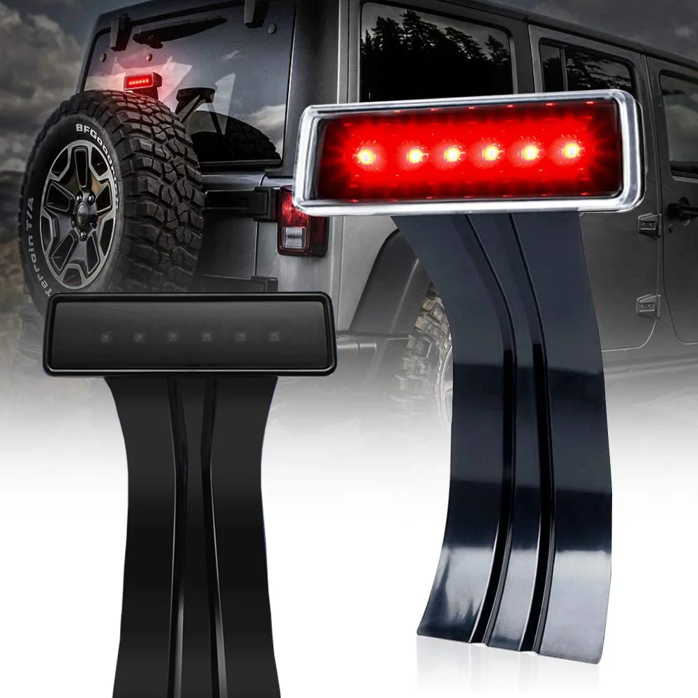 LED Third Brake Lights Tail Lights w/Smoke Lens High Mount Stop Lights for 2007-2018 Jeep Wrangler JK JKU