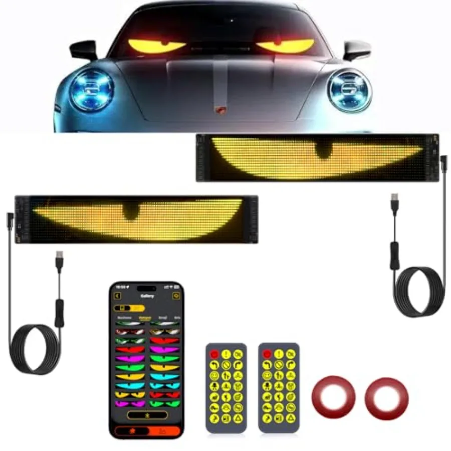 2PCS Devil Eyes Light For CarsColorful Eye Lamp Soft Screen for Car Windows Large Programmable Flexible LED Screen DIY Dynamic