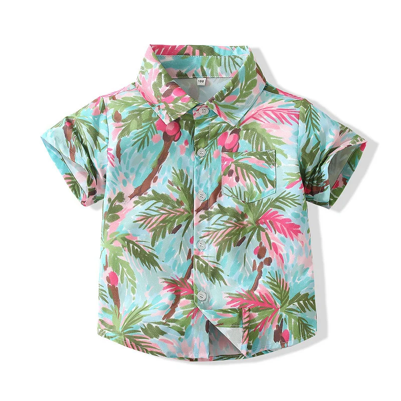 

Baby Boys Hawaiian Shirt Kids Beach Short Sleeve Summer Printing Tees Tops Lapel Shirt Holiday Seaside Children T-shirts Clothes