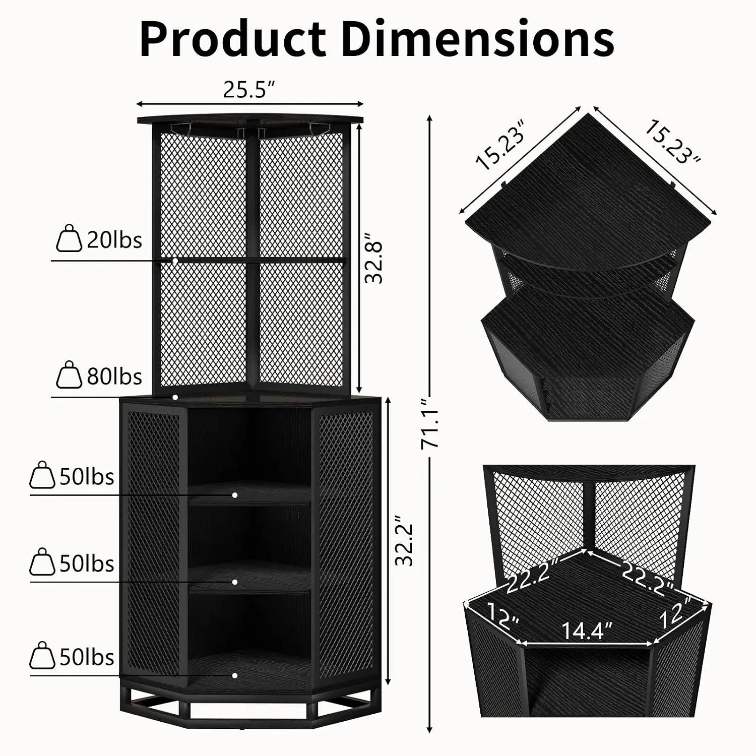 71 Inch Black Oak Farmhouse Tall Corner Bar Cabinet With Glass Holder, Customized
