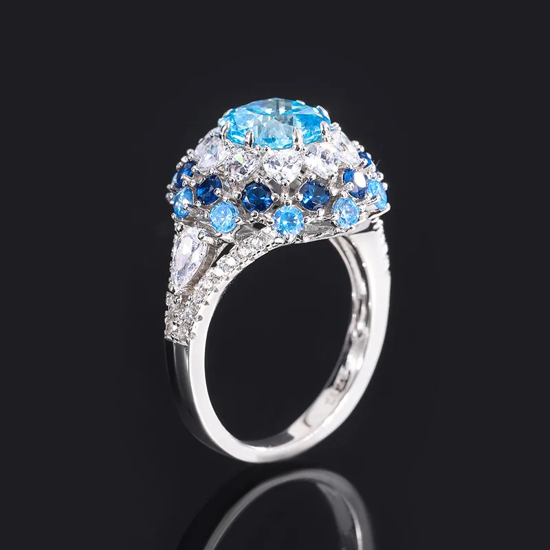 Halaile S925 Sterling Silver Zircon Jewelry High Carbon Diamond Stamen-shape Ring Fine Jewelry Women's Luxury Wedding Party Gift