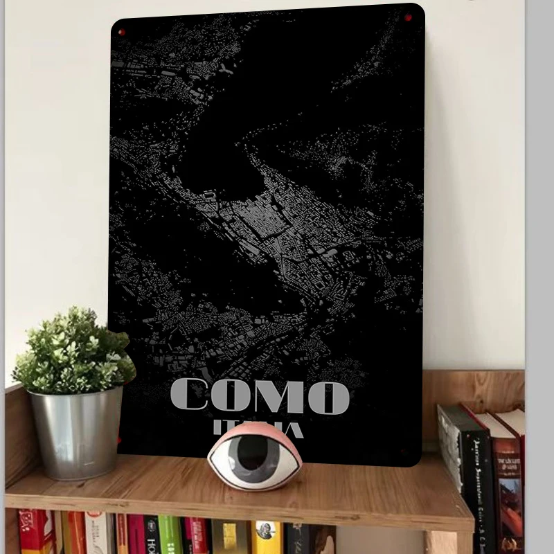 Como Italy City Map Metal Wall Art Modern Minimalist Home Decor Urban Silhouette Print