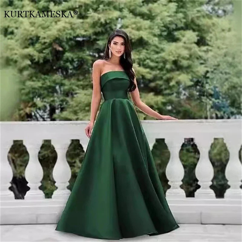 

Luxury Satin Strapless Wedding Maxi Dresses for Bride Elegant Slim Long Evening Guest Cocktail Party Women Dress Prom Dresses