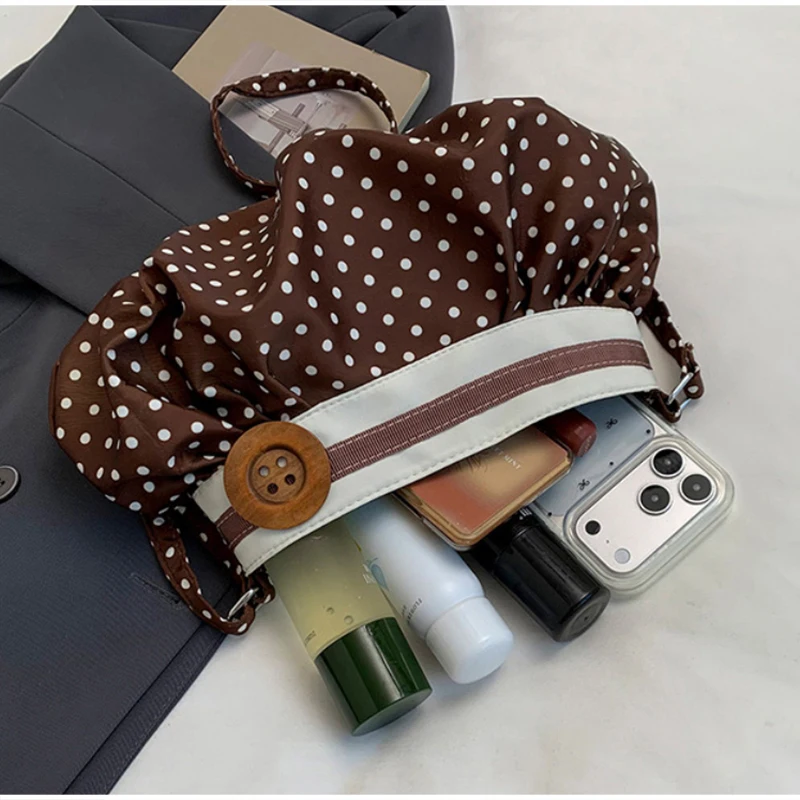 Koreanische Polka-Dot Plissierte Stern-Streifen Hobo Unterarm-Schultertasche, Süße Niedliche Damenhandtasche, Leichte Stoff-Freizeittasche für Frauen – Detail 21