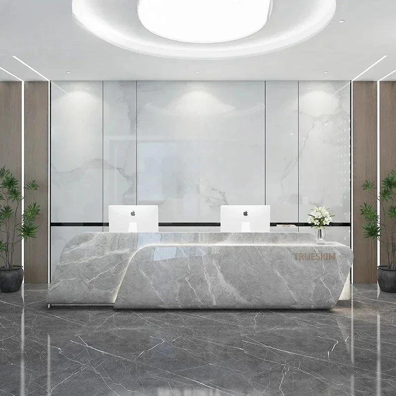 

Wooden Podium Stand Irregular Desk Acrylic Church Counter Store Table Reception Business Corner Escritorio Storage Dhome Front