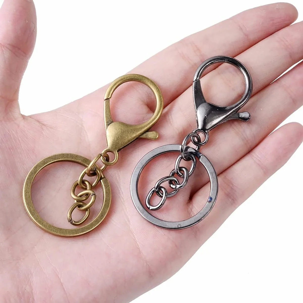 25PCS Metal lobster clasp with chain swivel spring hook with key ring lobster clasp suitable for DIY crafts keychain making