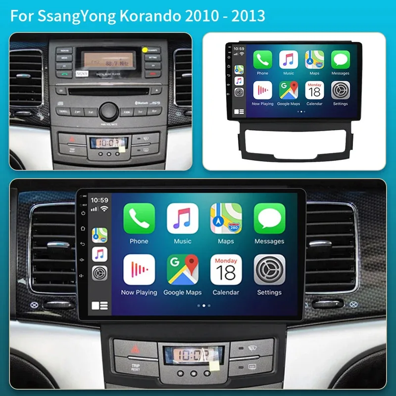 For SsangYong Korando 3 Actyon 2 2010-2013 Carplay 4G+WIFI GPS Car Radio Navigation Multimedia Video Player Stereo BT Android 15