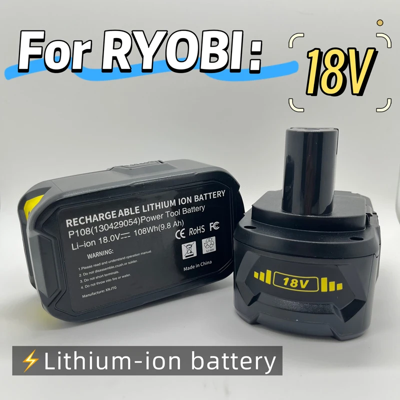 RYOBI ONE+ 用 18V 充電式リチウムイオンバッテリー 高性能、メモリ効果なし、低自己放電、ONE+ ツール P104、P107 に適合