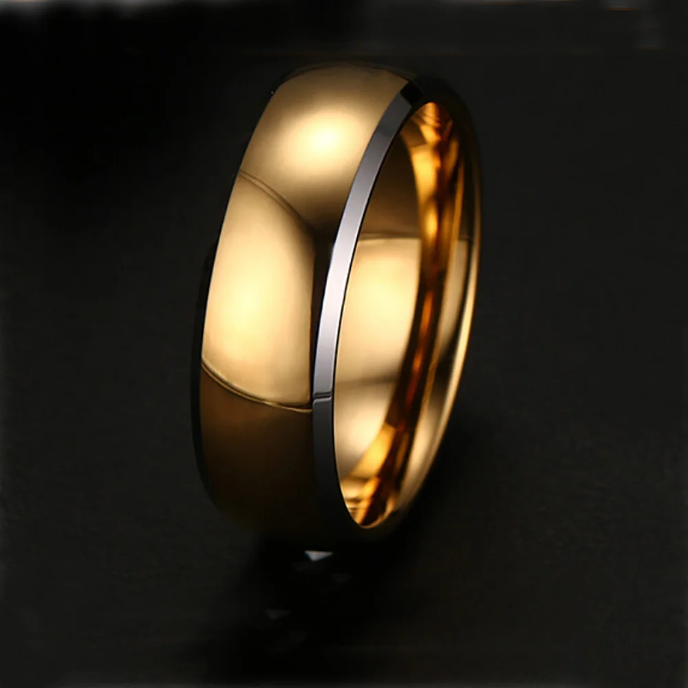 6/8mm anpassbare zweifarbige Gold Silber Wolfram Stahlringe für Frauen Männer Laser Logo Schmuck Hochzeit Verlobung sband Großhandel – Detail 7