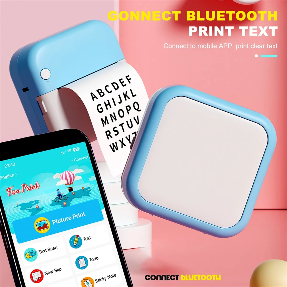 A56XQ Portable Mini Pocket Printer Note Photo Label Memo Printing Bluetooth Wireless Inkless Thermal Printer 200dpi Pink