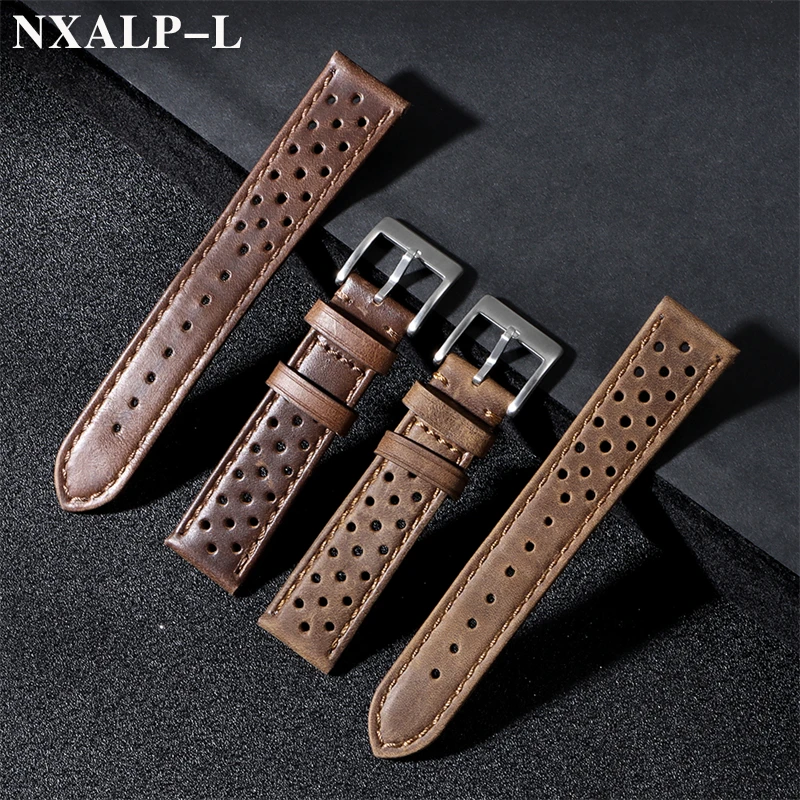 Breathable Genuine Cowhide Watchband for Tag Heuer for Seiko Oil/Matte Leather Bracelet Women Men 18mm 20mm 22mm Smart Wristband