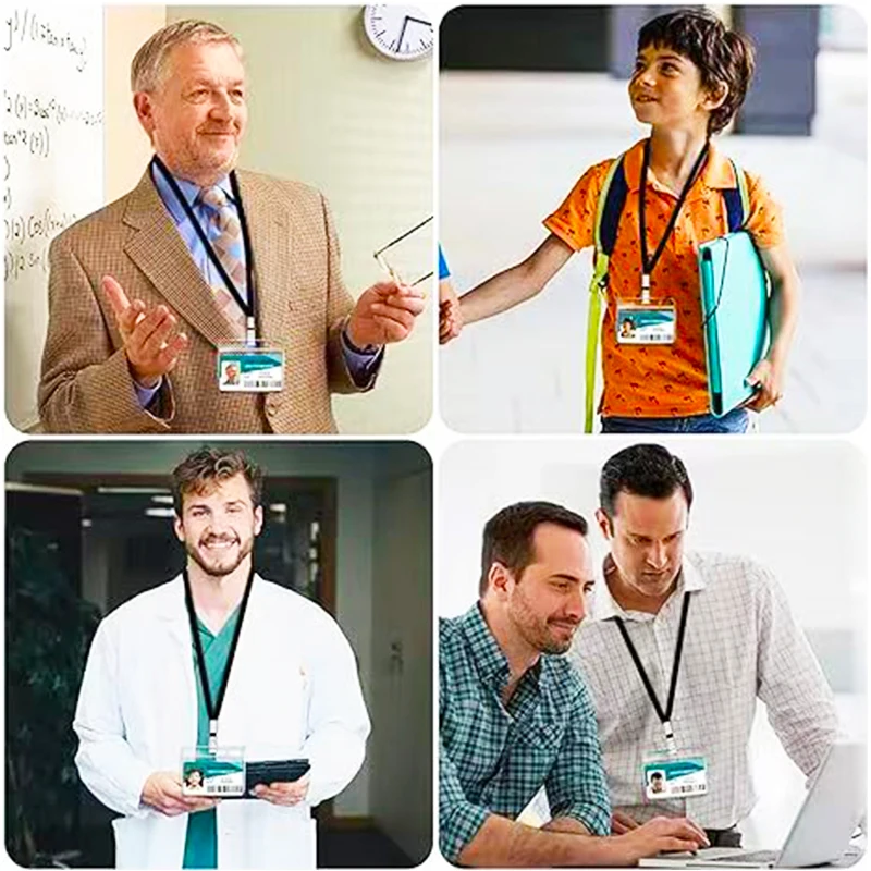 10 ชุดโปร่งใสผู้ถือบัตรคลิปโลหะเชือก ID Tag Badge จัดเก็บพนักงาน Pass Work Card Case กันน้ํา