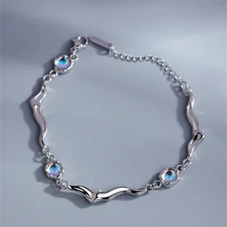 High-end Moonstone Bracelet For Lady Hand Accessories Trendy 925 Sterling Silver Chain Bracelet Women Birthdy Gift